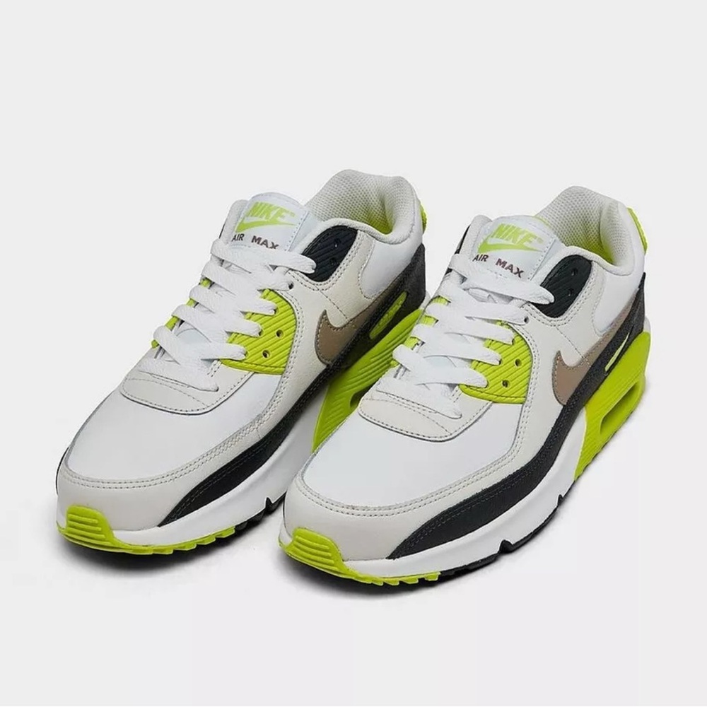 NIB Big Kid Nike Air Max 90 HF6358 103 White Cyber Dark Smoke Grey Khaki